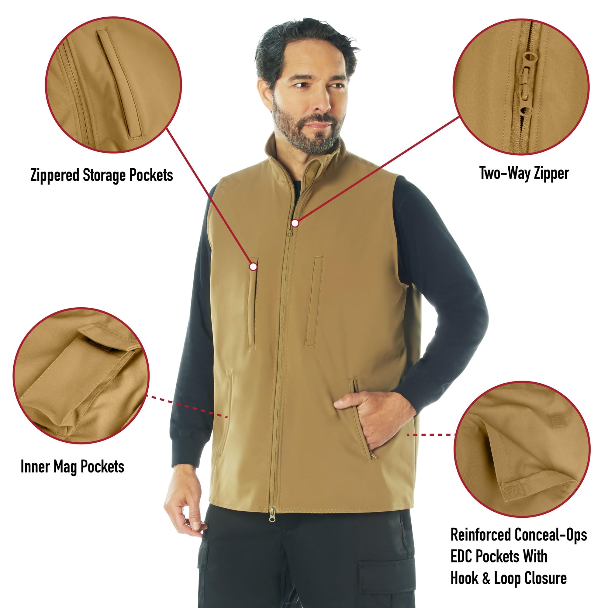 Rothco Conceal-Ops V2 Soft Shell Vest – Discrete Carry Tactical Sleeveless Jacket - Image 5