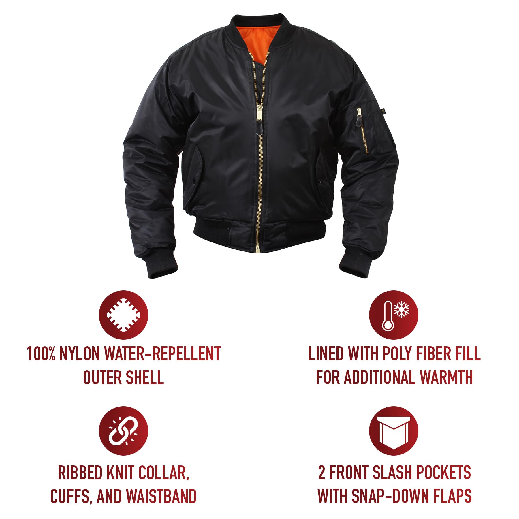 Rothco Kids MA-1 Flight Jacket – Warm & Comfortable Outdoor Bomber Aviator Pilot Coat - Image 4