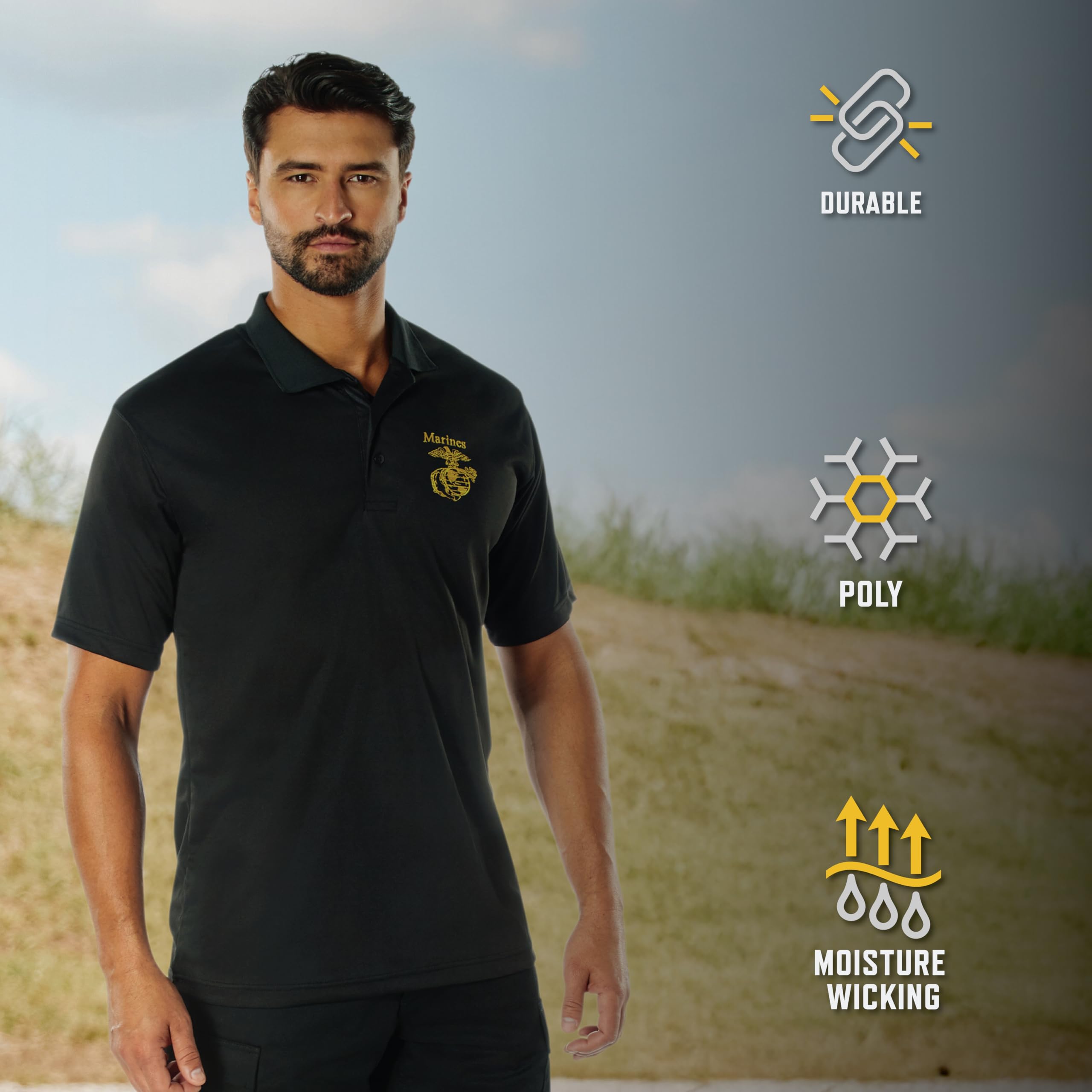Rothco USMC Eagle, Globe & Anchor Moisture Wicking Polo – Collared Golf Shirt - Image 3