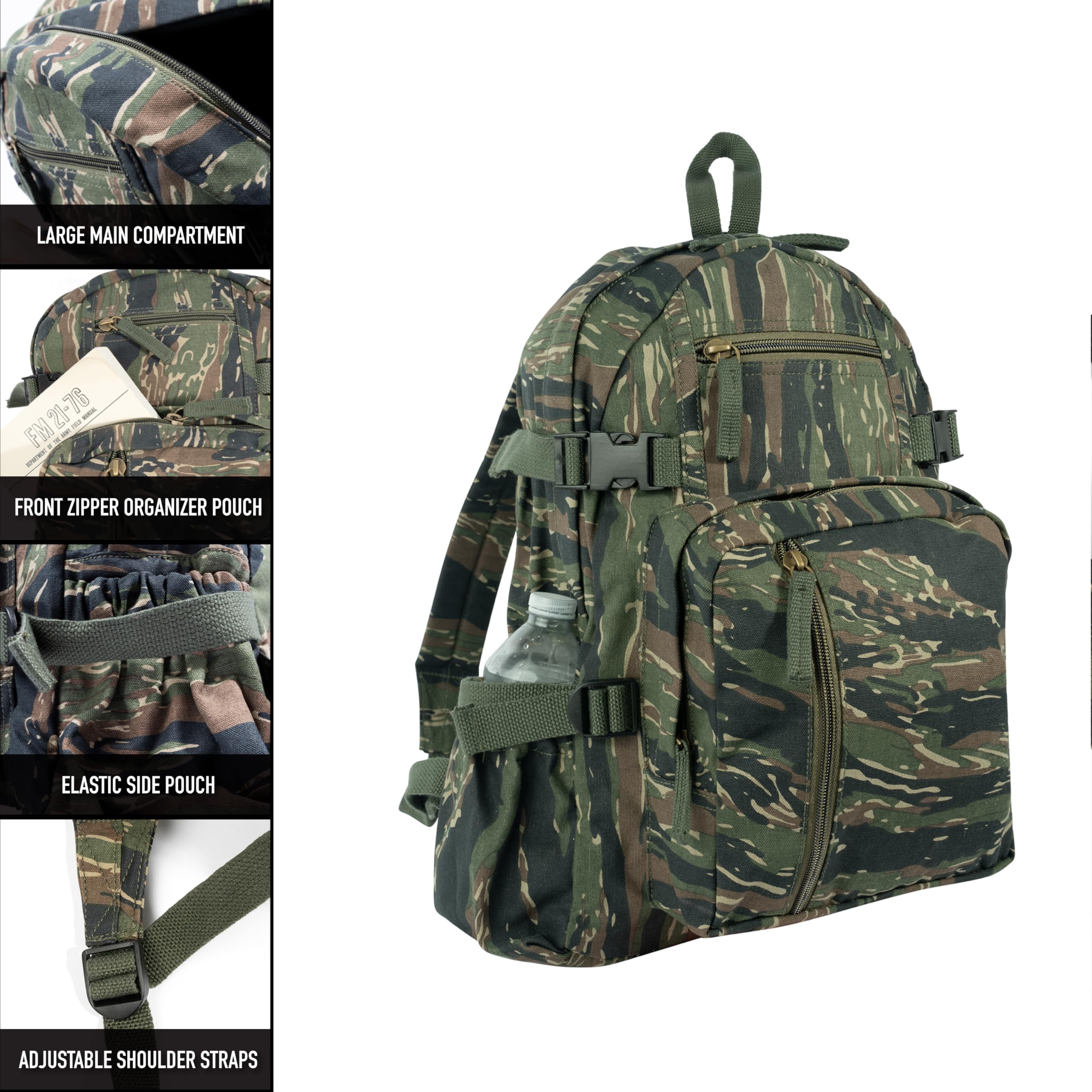 Rothco Vintage Canvas Compact Backpack – Rugged Everyday Carry Travel Storage Bag, Black - Image 3